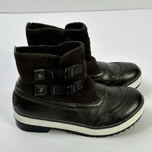 UGG Australia Marrais Winter Boots Womens  7 Waterproof Black Leather Brown Wool